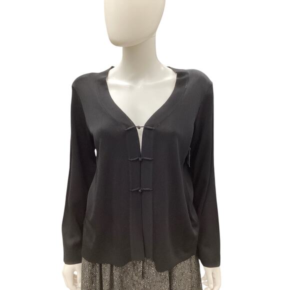 Misook Cardigan Womens SZ M Petite Fine Knit V-Neck Knitted Toggle Closure Black - Picture 1 of 5